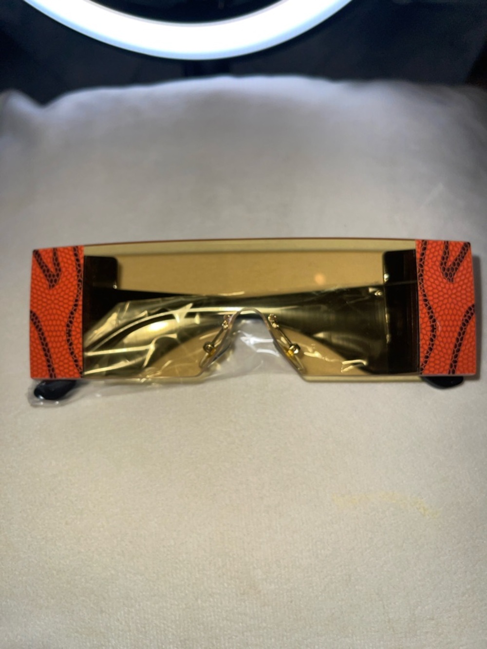 Futuristic Shield Sunglasses with Orange Accent - Picture 1 of 1